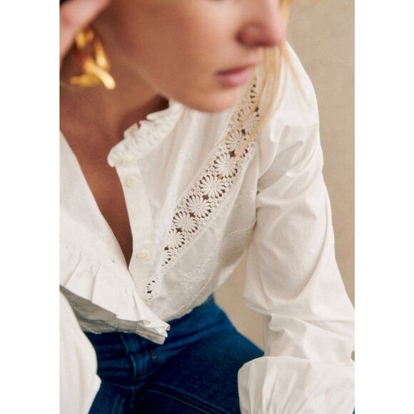 Sézane Lou Long Sleeve Shirt Ecru - 36 - Picture 5 of 7